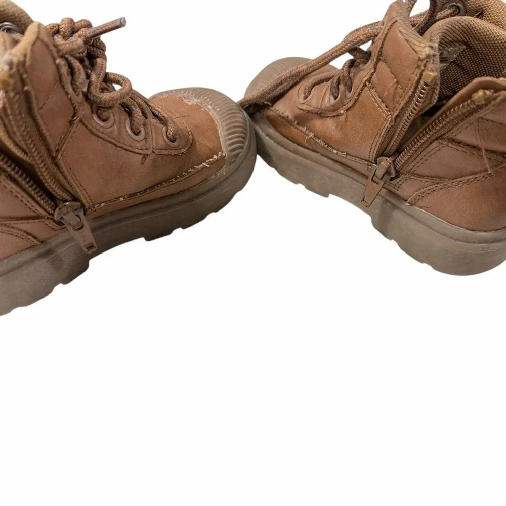 Cat & Jack‎ Boots Brown Faux Leather Lace Up Side Zip Toddler Kids Sz 7